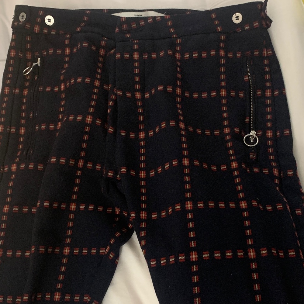 Topman Navy Stretch Skinny Trousers with Red Accents